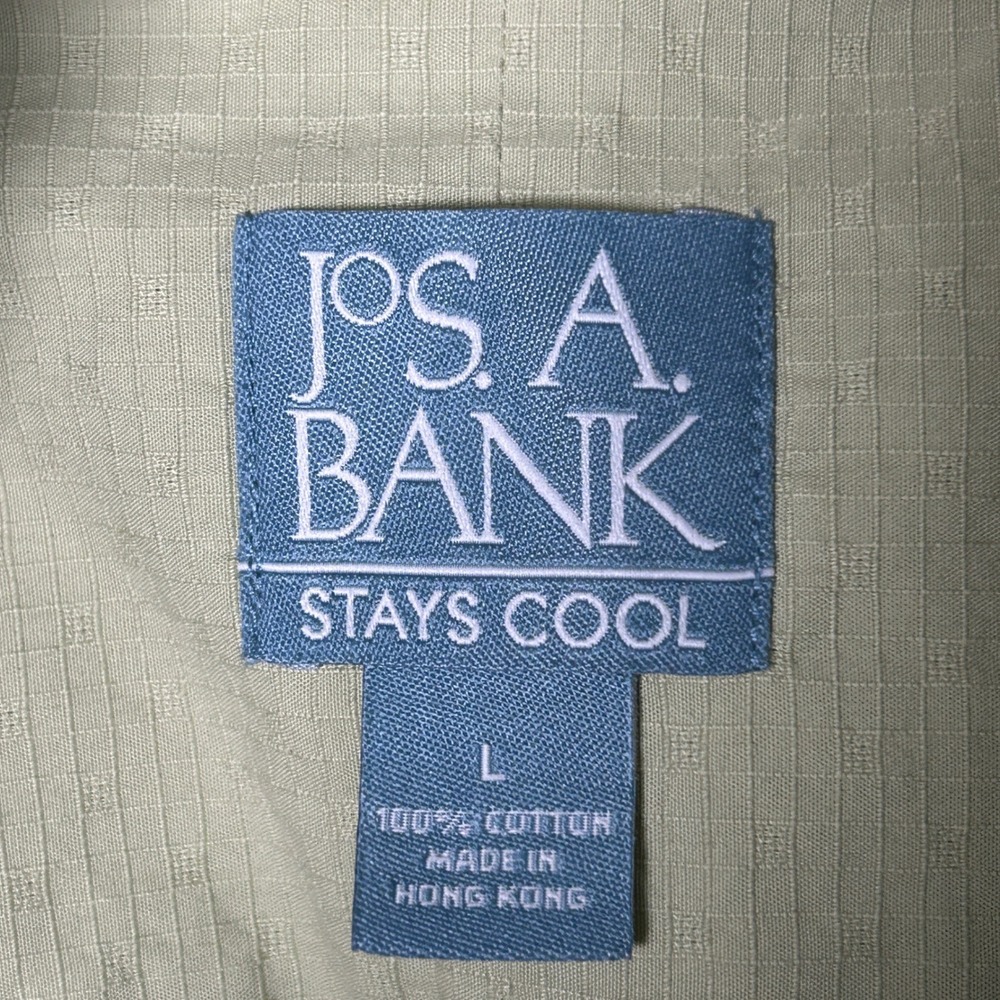 Jos. A. Bank Men L Stay Cool Seersucker Button Down Short Sleeve Sage Green Grid - Picture 2 of 8